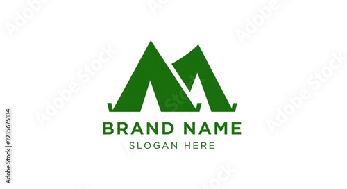 Green Mountains Logo Design Template with Brand Name and Slogan Placeholder.