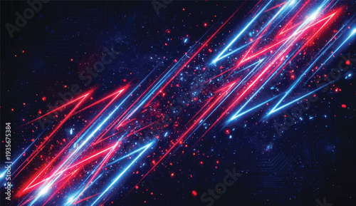 Abstract Futuristic Neon Red and Blue Speed Lines on Dark Space Background