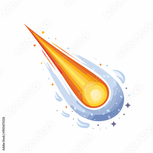Dynamic illustration of a fiery comet or meteor blazing through the cosmos, leaving a brilliant trail of light and ice