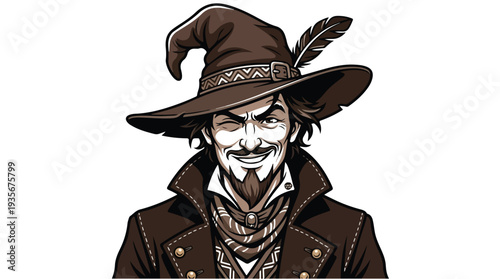 Mysterious Wizard with a Feathered Hat and Winking Eye.