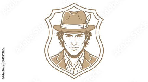 Vintage Detective Emblem with Man in Fedora Hat.