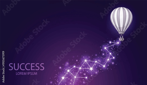 Hot Air Balloon Flying with Sparkling Magic Trail for Business Success Concept