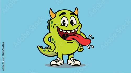 Funny Green Monster Character with Tongue Out.