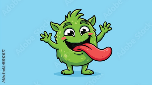Cute Green Monster Character with Big Tongue.