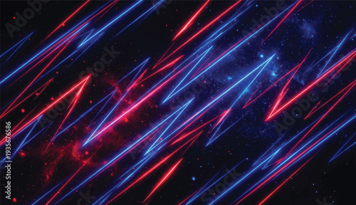 Abstract Futuristic Neon Red and Blue Speed Lines on Dark Space Background