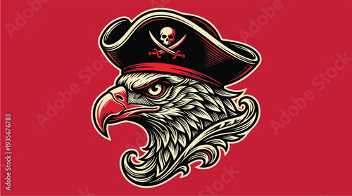 Eagle Pirate Mascot Head Emblem.