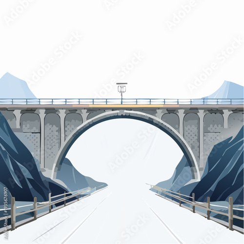 Iconic Winter Bridge Over Snowy Landscape in a Serene Mountain Environment