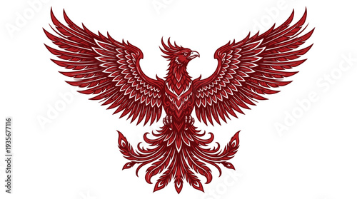 Majestic Red Phoenix Bird Emblem Illustration.