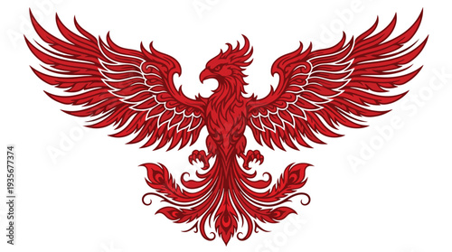 Majestic Red Phoenix Spreading Its Wings in Mythical Glory.