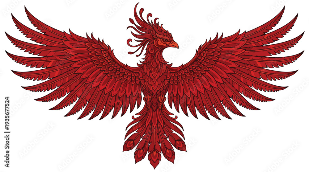 Obraz premium Majestic Red Phoenix Bird Illustration with Spread Wings.