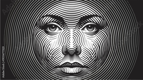 Abstract Optical Illusion Face Art.