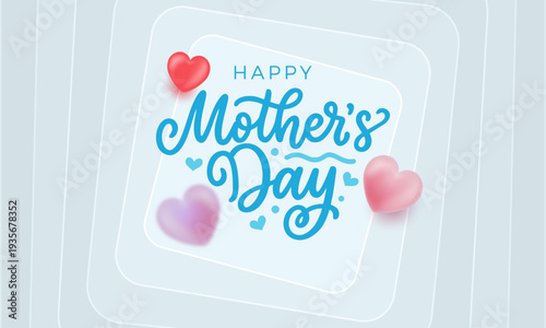 Minimalist Mother's Day Banner Design with Pastel 3D Heart Shapes