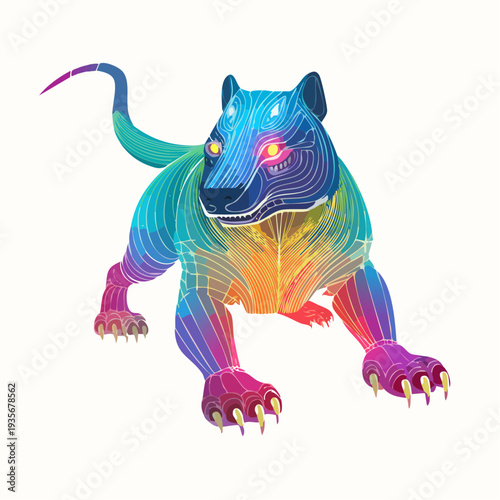 Vibrant Spectral Big Cat Illustration with Intense Luminous Eyes and Dynamic Posture