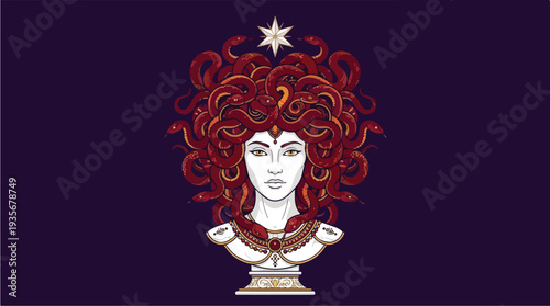 Mysterious Woman with Fiery Hair and Star Headdress.