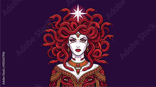 Medusa Gorgon Mythological Creature Illustration Portrait.