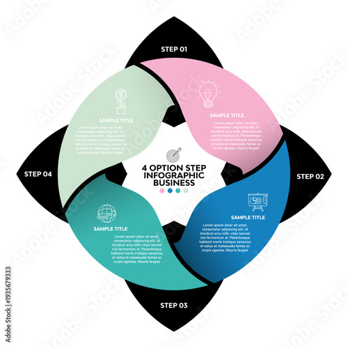 Circle chart venn diagram infographic template  with 4 options step for presentation business. Vector editable