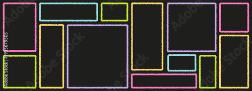 Colorful kindergarten crayon frames with hand-drawn borders and childish crayon textures. Perfect for kids' designs, school projects, or playful creative backgrounds with crayon strokes.
