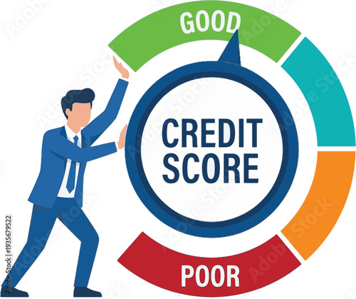 businessman pushing a circular dial to improve a credit score