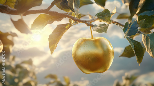 gold apple fruit hanging on the tree 