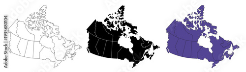 A set of vector maps of Canada with prefecture boundaries in three styles