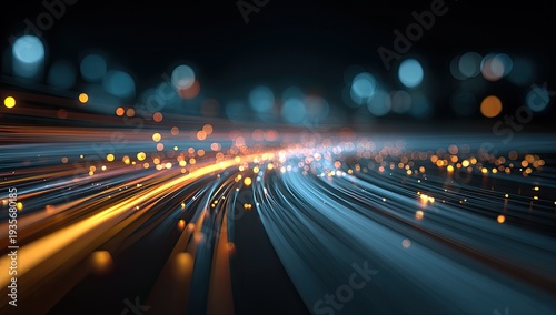 Glowing streaks of light in abstract digital landscape