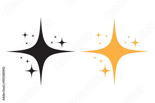Sparkle twinkle star icon set, Gleam light symbol, Twinkle star sign, Brilliance effect mark, Cleanliness emblem, or Freshness indicator.