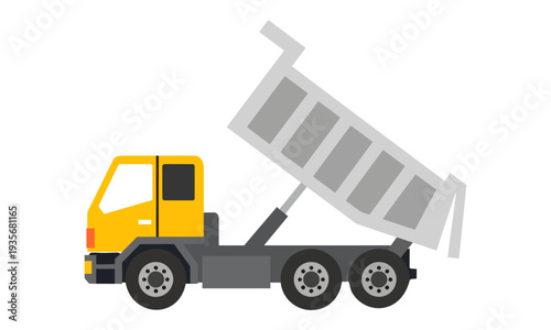 Yellow and Grey Tipper Dump Truck with Raised Bed Vector