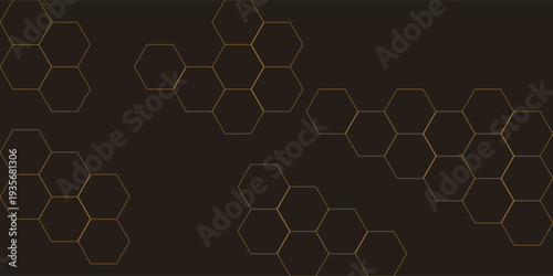 Hexagon technology black and gold colored honeycomb abstract background.  Eps10