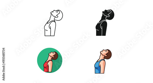 Neck Stretch Exercise Icons Human Head Tilt Motion Visuals