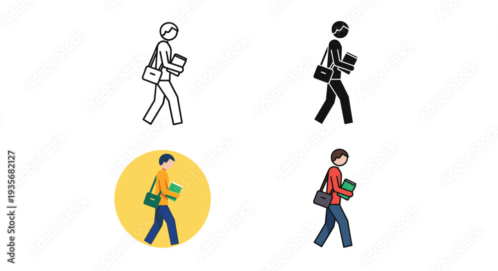 Naklejka premium Student Walking Books Bag Learning Education Journey