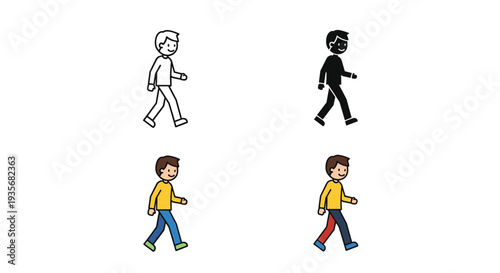 Person Walking Character Set Multiple Styles
