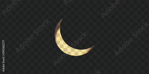 Crescent moon vector with soft glow. Ethereal, celestial design.  Transparent background.  Ideal for night sky themes.  Mystical, dreamy illustration.  Perfect for astronomy, fantasy, or spiritual pro