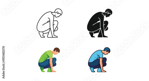 Person Crouching Icon Set Commercial Representation