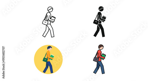 Student Walking Carrying Books Commercial Illustration
