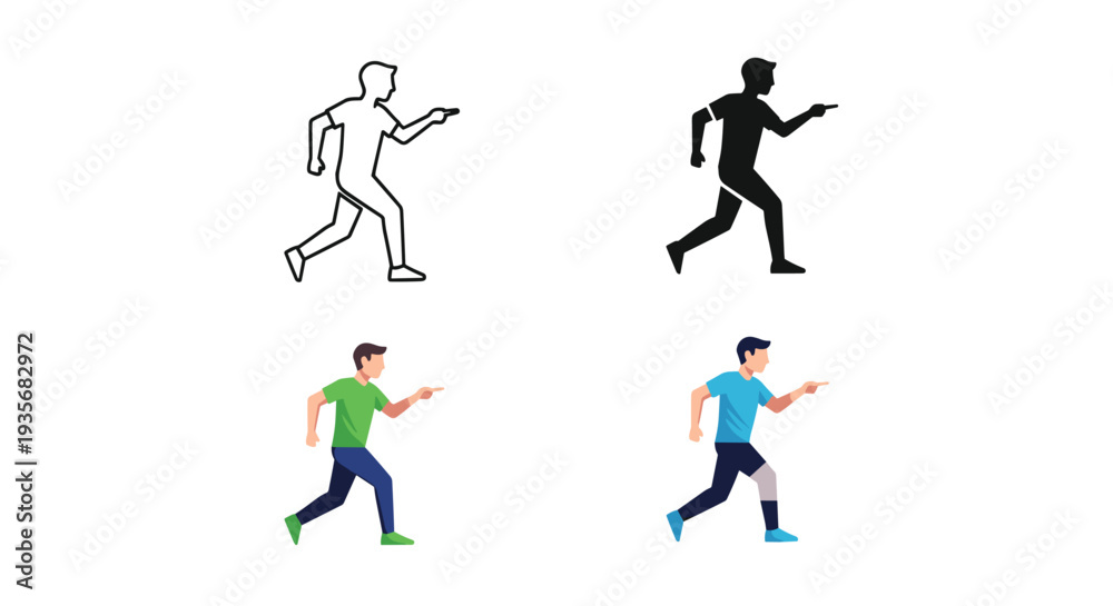 Fototapeta premium Running Man Icon Set Directional Pointer Action Vector