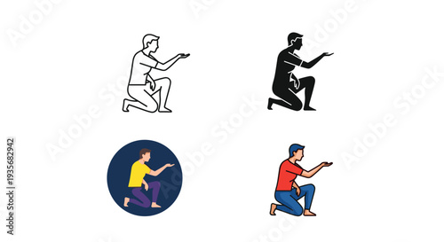 Man Kneeling Offering Help Business Icon