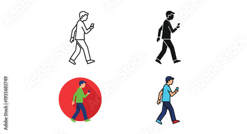 Person Walking Phone Communication Icons Commercial