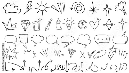 hand drawn vector doodle shaped elements arrow chat bubble