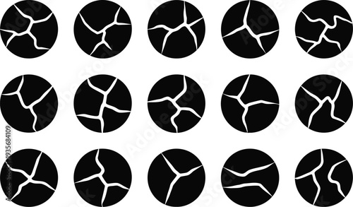 Crack icon set in black and white on a beige background