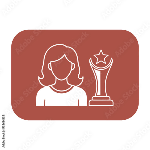 Confident professional woman proudly accepting an elegant trophy with star embellishment against a warm gradient background for achievement awards and recognition ceremonies