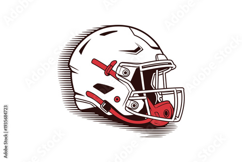 A white football helmet with red accents and a modern illustration style