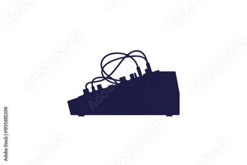 Audio Mixing Console Silhouette: A minimalist silhouette of an audio mixing console with its interconnected cables, capturing the essence of sound engineering.