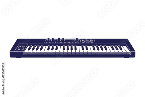 Music Machine: A precise depiction of a synthesizer, ready to create melodies, stands out with its intricate details and clean lines.