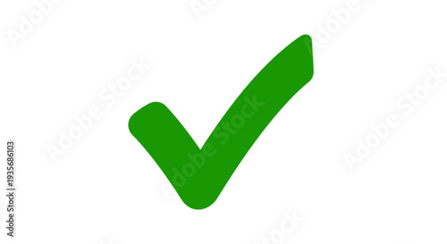 Green check mark symbol isolated on white background for approval and validation