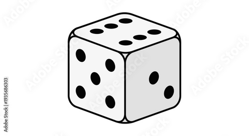 Isolated white dice with black dots showing a random number on each side