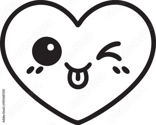 かわいいハート型日本風絵文字フェイス ブラックベクター 透過背景に分離されたデザイン