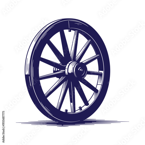 Wooden cart wheel vector drawing vintage design element isolated on transparent