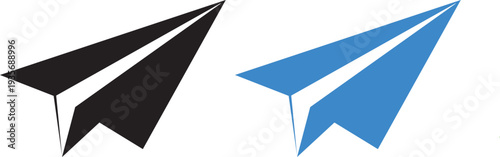 Black and blue paper airplanes on white background flight