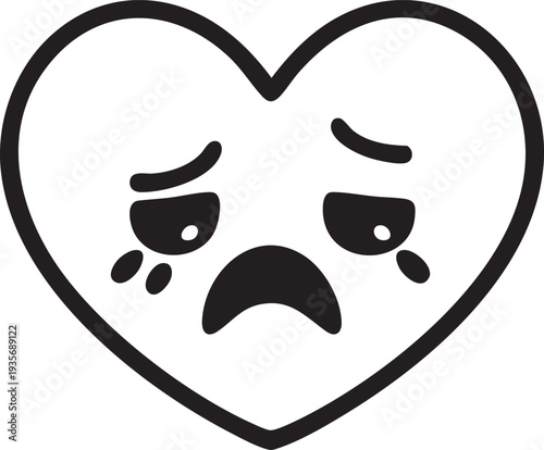 かわいいハート型日本風絵文字フェイス ブラックベクター 透過背景に分離されたデザイン