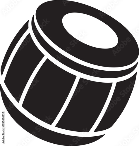 Traditional Dhol Drum Vector Icon South Asian Percussion Instrument Silhouette for Folk Music and Festivals